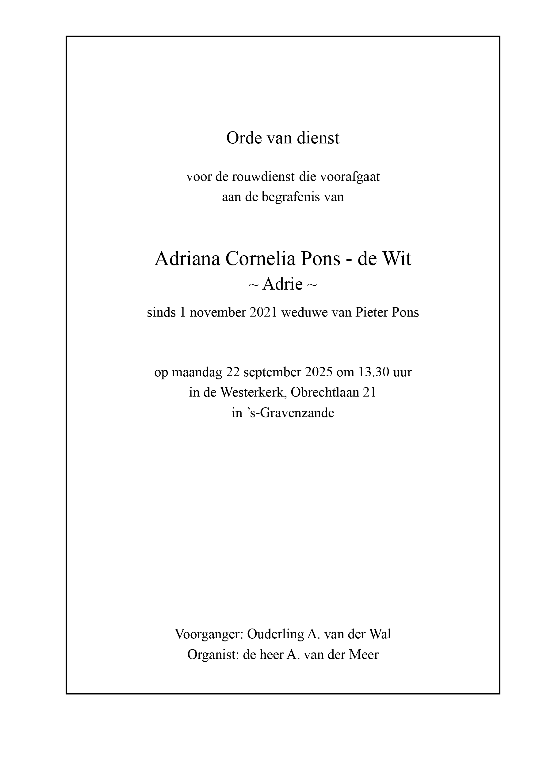  Orde van dienst mevr. A.C. Pons - de Wit