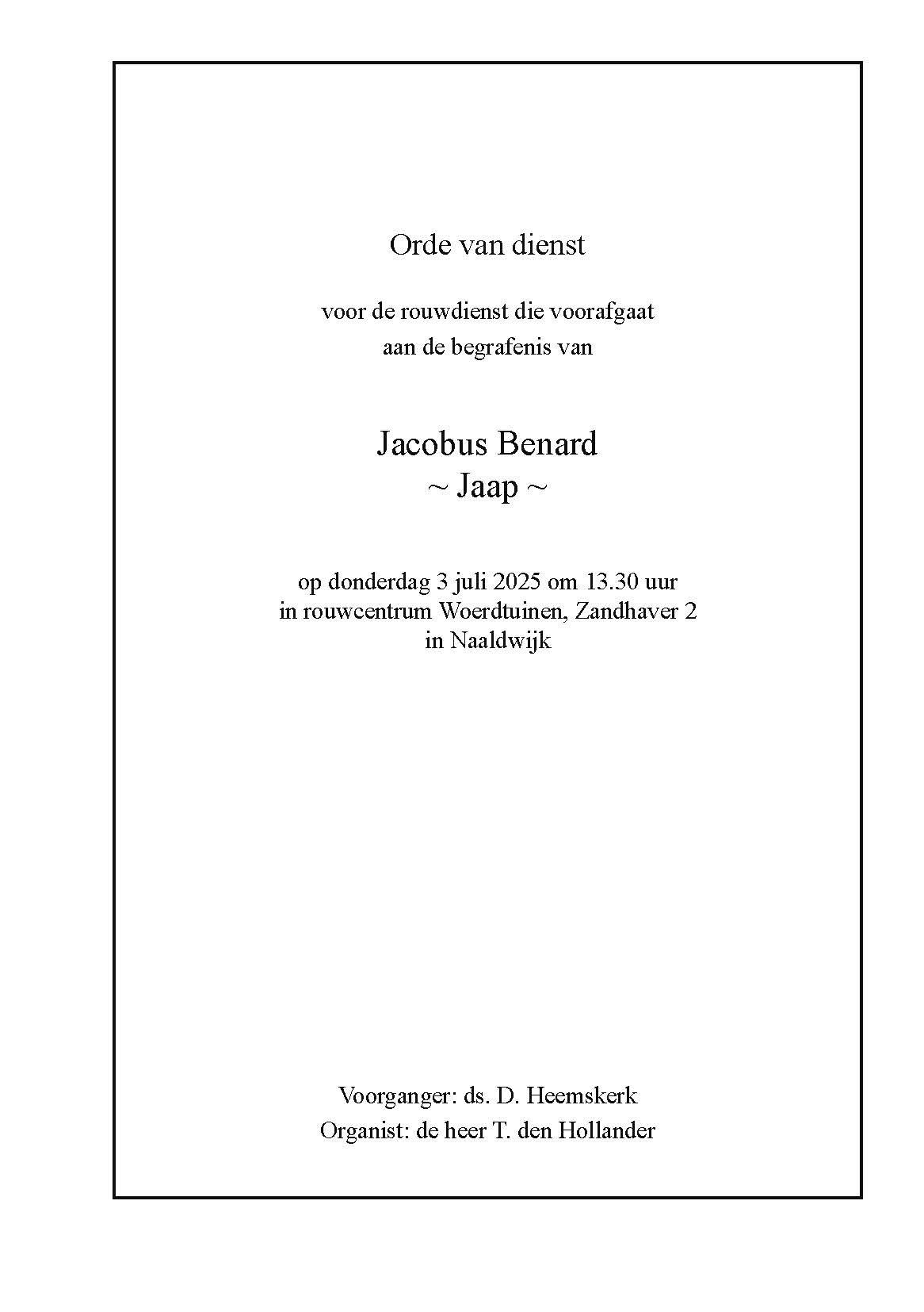  Orde van dienst de heer Benard